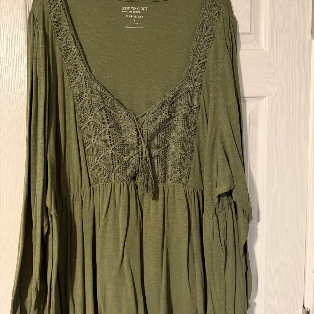 Torrid Olive Green Lace Detail Blouse